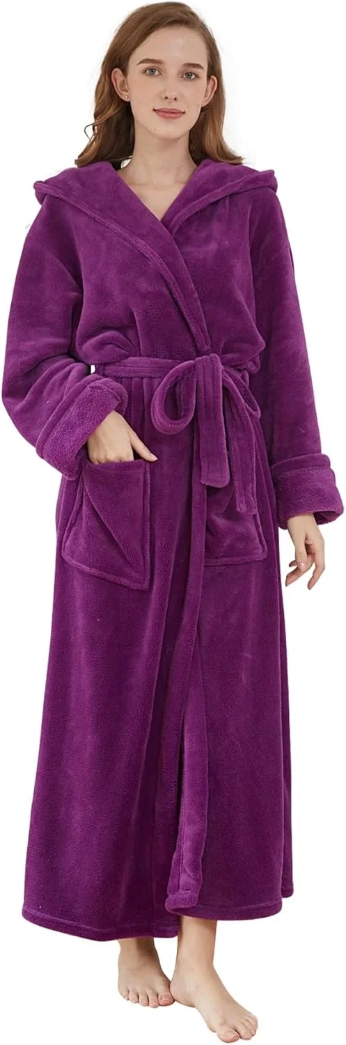 DiaryLook Fluffy Ladies Dressing Gown with Hooded, Super Soft Loungewear Robe for Women, Dressing Gowns for Women UK Bathrobe