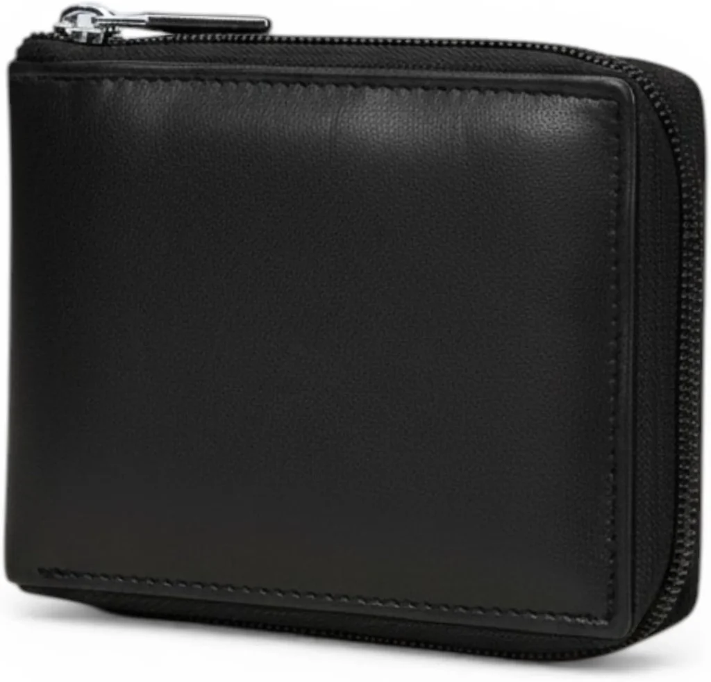 RAS Mens Genuine Leather RFID Zip Around Wallet, Slim Bifold Purse with Coin Pocket, 5 Card Slots, 2 Note Compartments, Secure Zip Closure, Black, 12 x 10 cm, (Art-355)