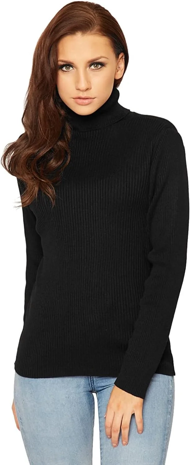 Womens Knitted Polo Neck Ribbed Jumper Long Sleeve High Roll Neck Winter Sweater Ladies Warm Stretch Cardigan Top Plus Size UK 8-26