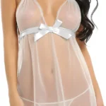 NSICBMNO Womens Sexy Lingerie UK Sheer Underwear Female Babydoll Nighties See Through Nightdress Mesh Nightgown Chemise Nightwear Halter Neck Dress V Neck Nightdress Sexy Negligees with Thongs