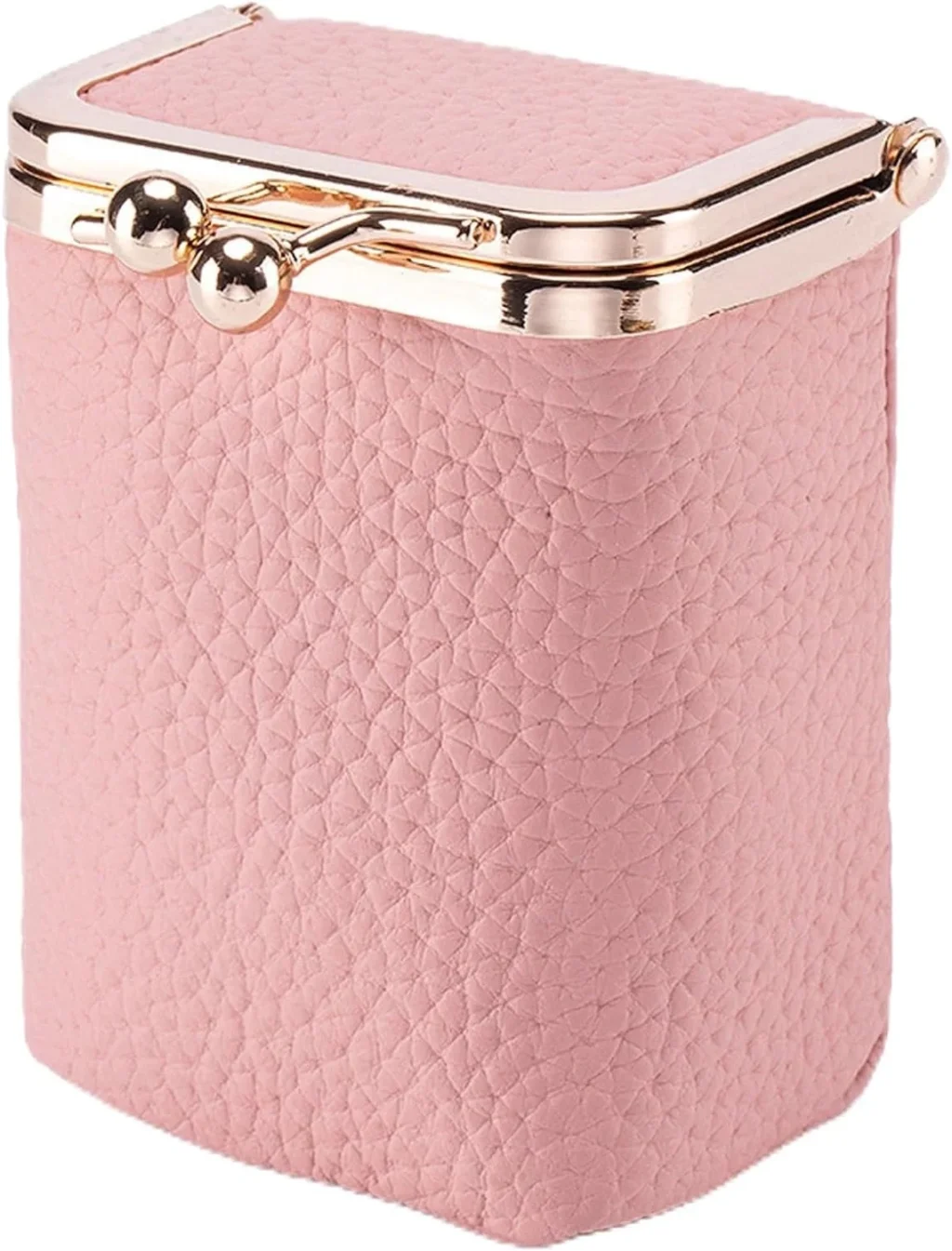 Genuine Leather Lipstick Case with Mirror, Travel Mini Durable Soft Cosmetic Bag for Women,Retro Kiss Lock Toiletry Bag Suitable Daily Touch-up, Pink