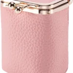 Genuine Leather Lipstick Case with Mirror, Travel Mini Durable Soft Cosmetic Bag for Women,Retro Kiss Lock Toiletry Bag Suitable Daily Touch-up, Pink