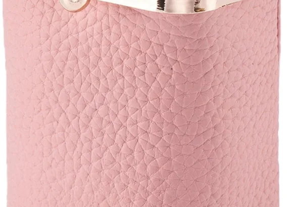 Genuine Leather Lipstick Case with Mirror, Travel Mini Durable Soft Cosmetic Bag for Women,Retro Kiss Lock Toiletry Bag Suitable Daily Touch-up, Pink