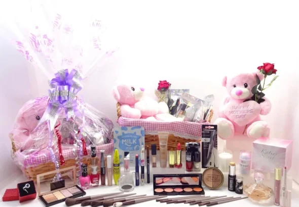 Branded Happy Mothers Day Hamper Gift Basket - 43pc Luxury Beauty Bundle, Perfume, Teddy, Candle, Makeup, Red Rose - Unique Gift For Mum