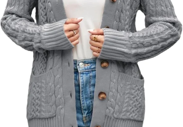 Womens Cardigan Sweaters Cable Knit Sweater 2026 Fall Winter Chunky Open Front Button Down Coats with Pockets