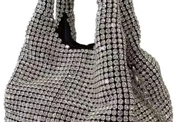 Rhinestone Mini Tote Bag Women Blingbling Sparkle Purse Crystal Clutch Handbags Silver Party Prom Wedding