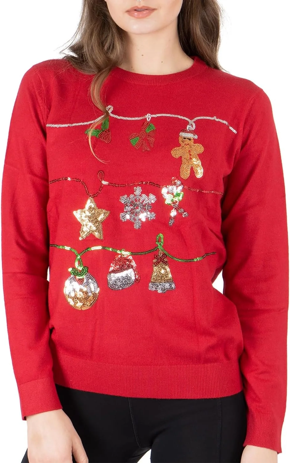 NOROZE Women's Christmas Tops Sweatshirts Sequin Jingle Bells HoHoHo Pug Mrs Claus Xmas Jumper UK Sizes 8-18