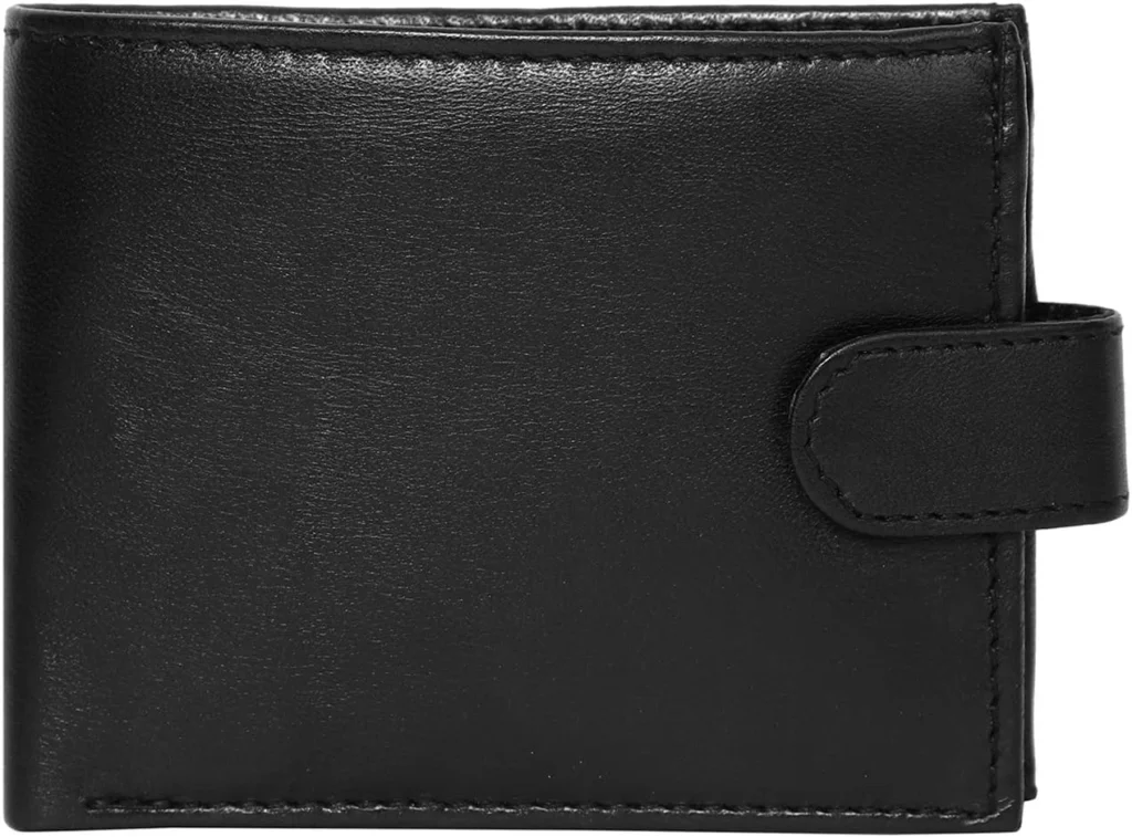 Mens RFID Genuine Leather Wallet Black  Slim Bifold Purse with Zipped Coin Pocket, 3 Card Slots, 2 Slip Pockets, 2 Note Compartments - Art-345