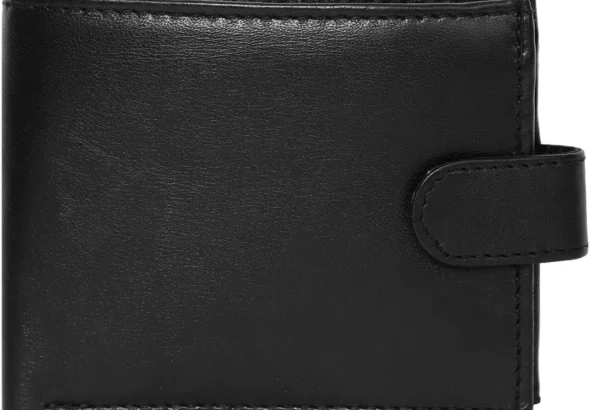 Mens RFID Genuine Leather Wallet Black  Slim Bifold Purse with Zipped Coin Pocket, 3 Card Slots, 2 Slip Pockets, 2 Note Compartments - Art-345