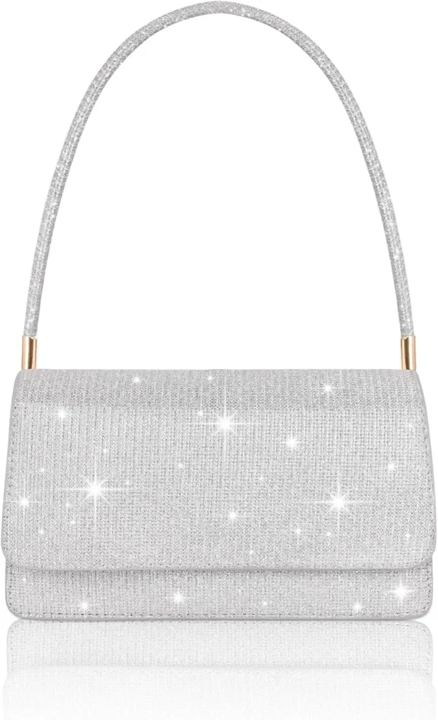 Women's Clutches, Sparkly Handbags for Women with 2 Compartments, Small Glitter Sequins Clutch Bag with Handle, Elegant Envelope Shoulder Evening Bag for Wedding Prom Party