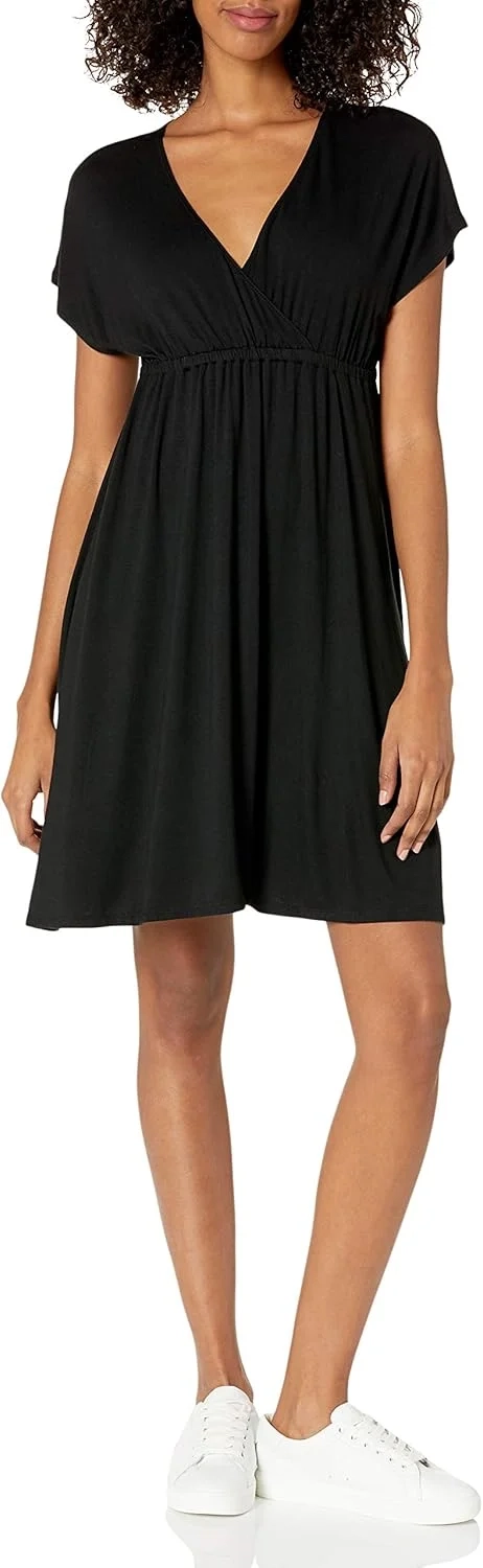 Amazon Essentials Women's Casual Surplice Dress for Beach and Wedding Guest Wear (Available in Plus Size)