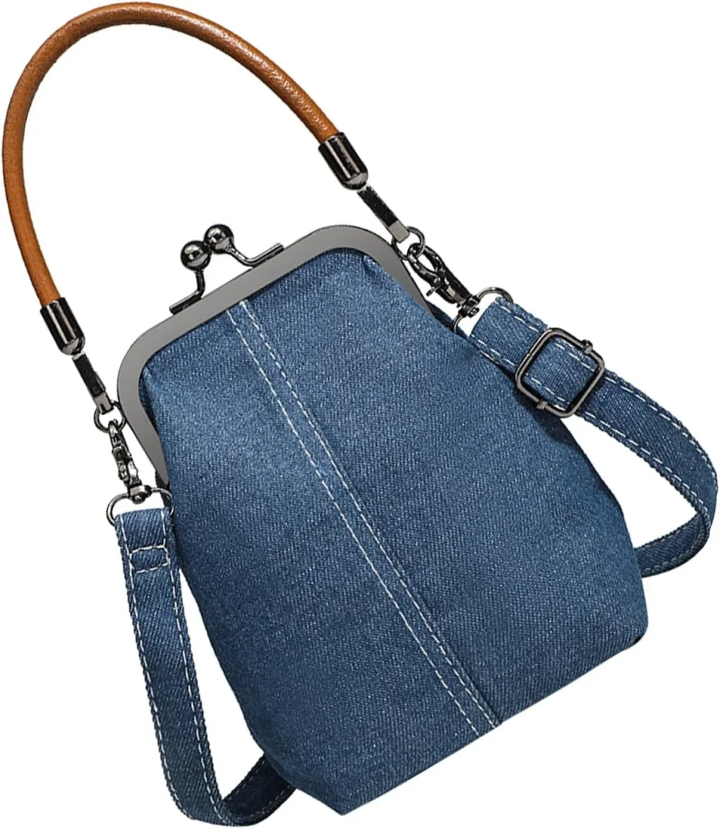 Denims Crossbody Bag for Women Trendy Shoulder Bag Kiss Lock Stylish Daily Handbag Top Handle Bag Dating Bag Women Bag Simple Crossbody Bag Top Handle Handbag Kiss Lock Shoulder Bag