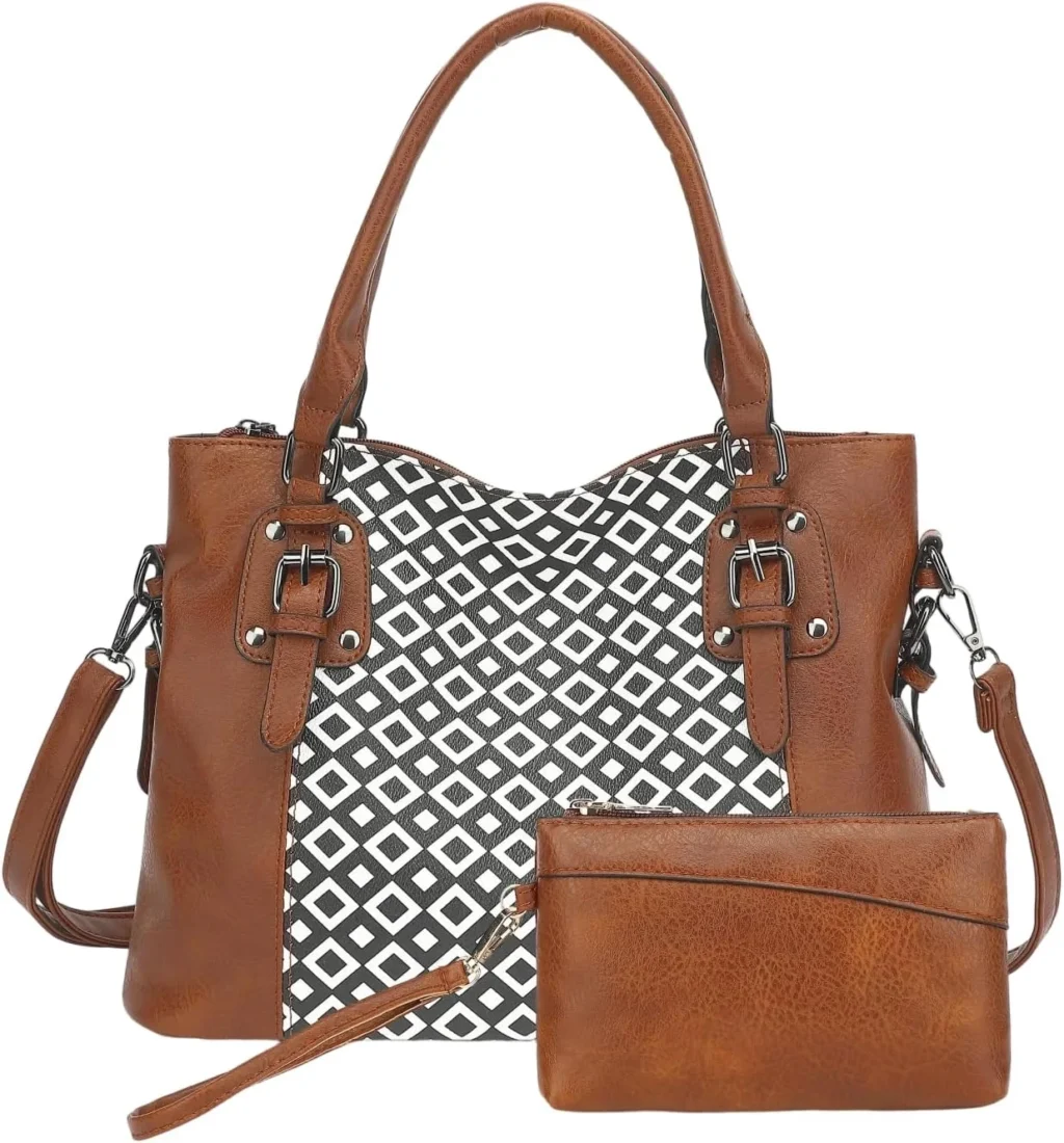 2PC Set Handbags Bags for Women Pu Leather Purse Crossbody Bag with Pockets Top Handle Shoulder Satchel Tote for Ladies