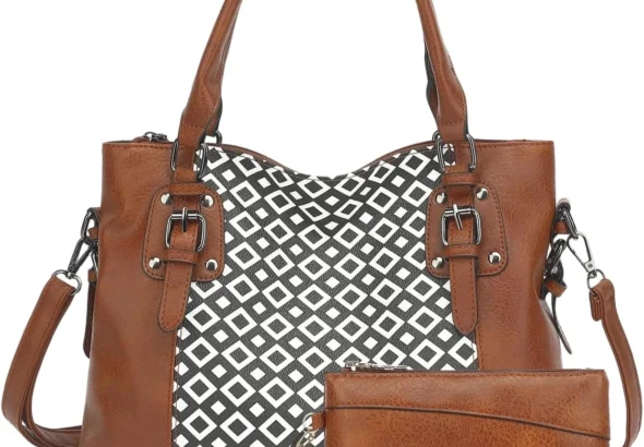 2PC Set Handbags Bags for Women Pu Leather Purse Crossbody Bag with Pockets Top Handle Shoulder Satchel Tote for Ladies