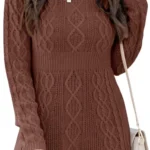 Ebifin Sweater Dresses for Women Elegant Jumper Dresses Knitted Round Neck A-Line Mini Dress Winter Pullover Dresses.