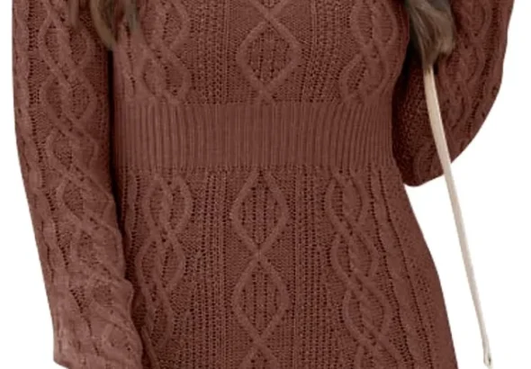 Ebifin Sweater Dresses for Women Elegant Jumper Dresses Knitted Round Neck A-Line Mini Dress Winter Pullover Dresses.