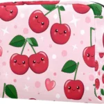 Red Cherry Pattern Travel Makeup Bag Toiletries Bag for Women and Girls