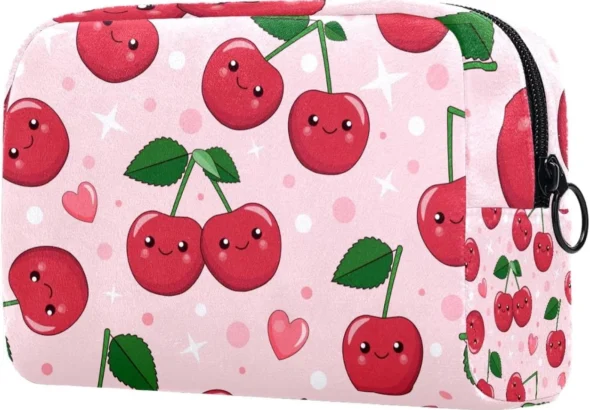 Red Cherry Pattern Travel Makeup Bag Toiletries Bag for Women and Girls