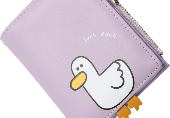 Cute Wallets for Women, Bifold RFID Blocking Small Womens Wallet with Zipper Coin Pocket (Duck Purple)