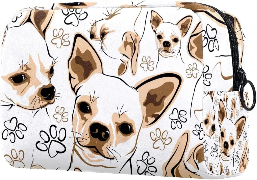 Chihuahua Dog and Footprints Cosmetic Bag for Women, Travel Toiletries Bags Large Makeup Handy Pouch Organiser Bag with Zipper
