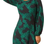 Roman Women Gathered Chest Dress Ladies Stretchy Fit & Flare Swing Tea A Line Skater Knee Length Long Sleeve Midi Smart Casual Work Going Out Cocktail Party
