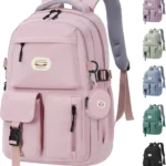 BECOJADDE Backpack School Bag Womens Girls with 15.6'' Laptop compartment, Water Resistant Rucksack with Coin Purse, Daypack for College, Work & Travel, Ideal for Teens & Students Pink 25L