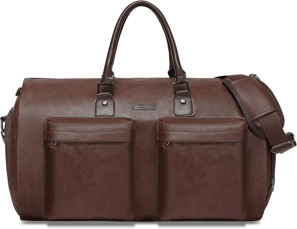 Modoker Convertible Leather Garment Bag, Carry on Garment Bags for Travel Waterproof Garment Duffel Bag Gifts for Men Women Business - 2 in 1 Hanging Suitcase Suit Travel Bags, Brown