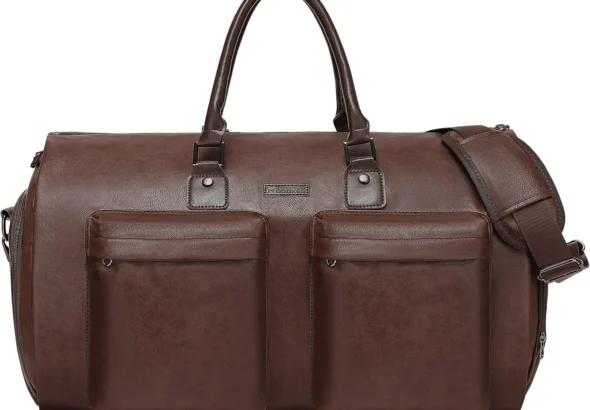 Modoker Convertible Leather Garment Bag, Carry on Garment Bags for Travel Waterproof Garment Duffel Bag Gifts for Men Women Business - 2 in 1 Hanging Suitcase Suit Travel Bags, Brown
