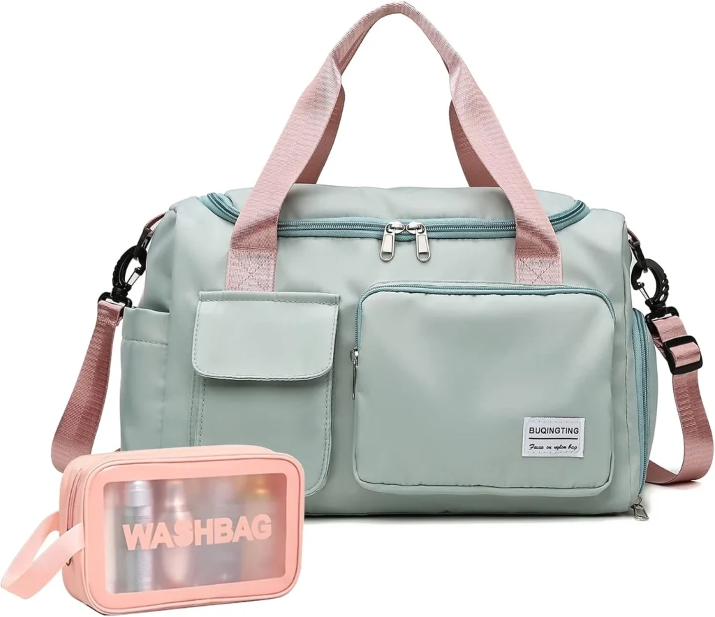 Small Gym Bag for Women, Waterproof Travel Duffle Bag Carry On Weekender Bag with Shoe Compartment & Wet Pocket, E-Green, Fashion