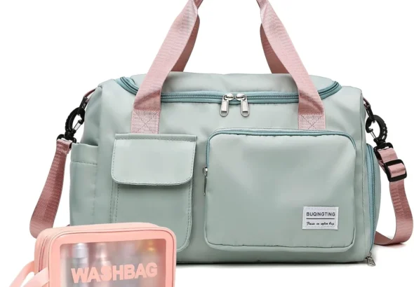Small Gym Bag for Women, Waterproof Travel Duffle Bag Carry On Weekender Bag with Shoe Compartment & Wet Pocket, E-Green, Fashion