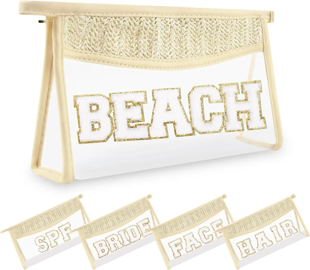 UIXIZQ Small Boho Straw Clear Makeup Bags for Women&Girls, Beige Beach, Wife Graduation Gifts Teacher Appreciation Friendship Birthday Grandma Nurse