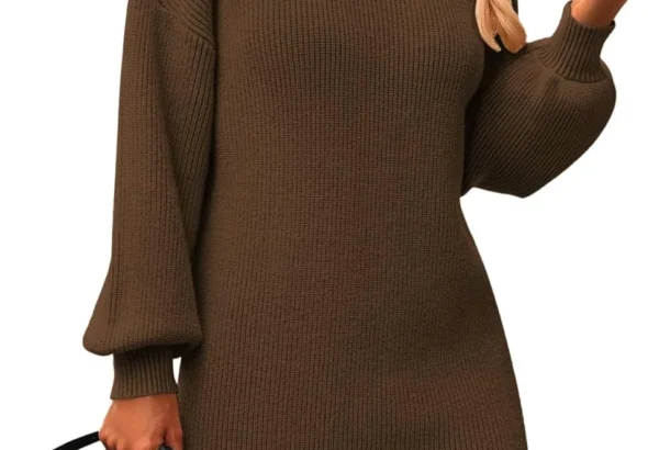 Zeagoo Jumper Dress for Women Turtleneck Long Sleeve Knitted Dresses Elegant Winter Bodycon Sweater Dress