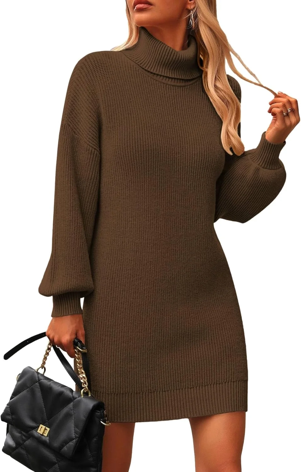 Zeagoo Jumper Dress for Women Turtleneck Long Sleeve Knitted Dresses Elegant Winter Bodycon Sweater Dress