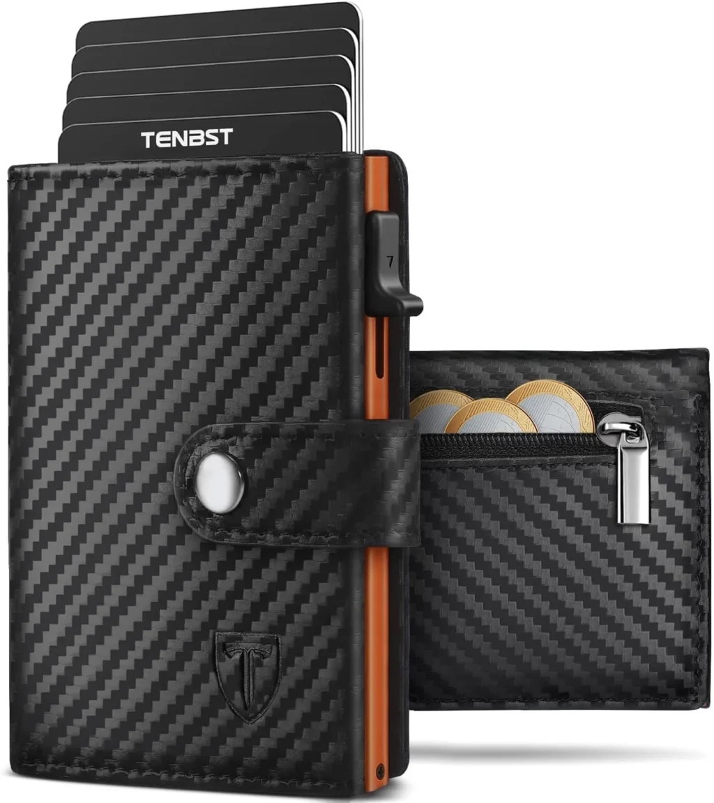 TENBST Men's Wallet with Coin Pocket & RFID Protection, Slim Wallet Card Case, Men's Purse Money Clip, 10 Slots for Credit Cards Credit Card Holder, black, 10.5 x 8.5 x 2.8 cm, Classic