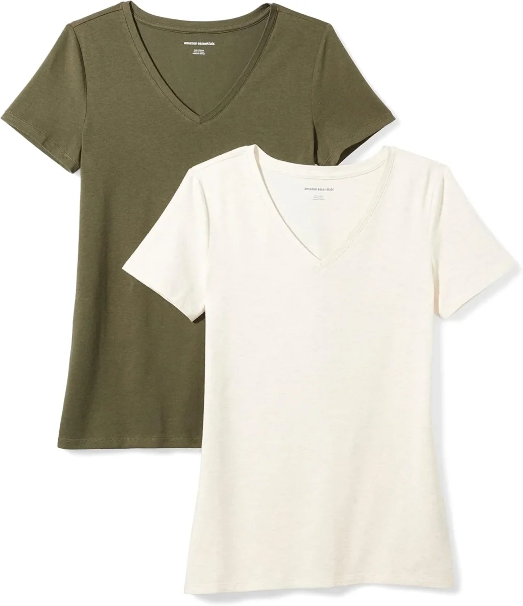 Amazon Essentials Women's Regular-Fit Short-Sleeve T-Shirt (Crewneck and V-Neck Options), Multipacks