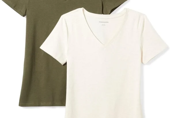 Amazon Essentials Women's Regular-Fit Short-Sleeve T-Shirt (Crewneck and V-Neck Options), Multipacks