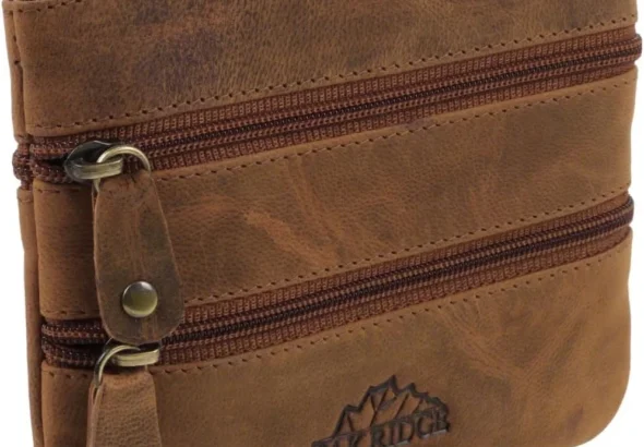Mens 4 Zipped Coin Purse - Brown Hunter Leather