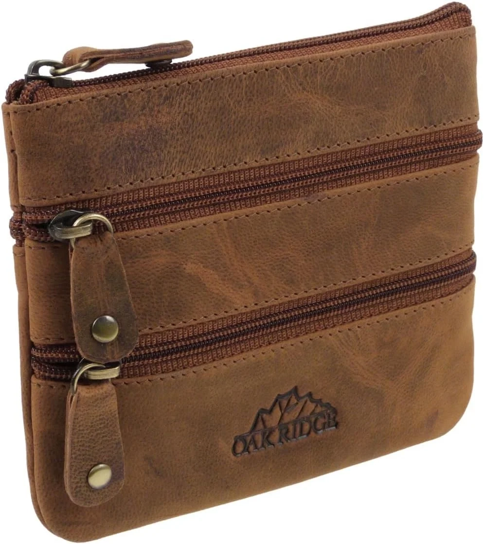 Mens 4 Zipped Coin Purse - Brown Hunter Leather