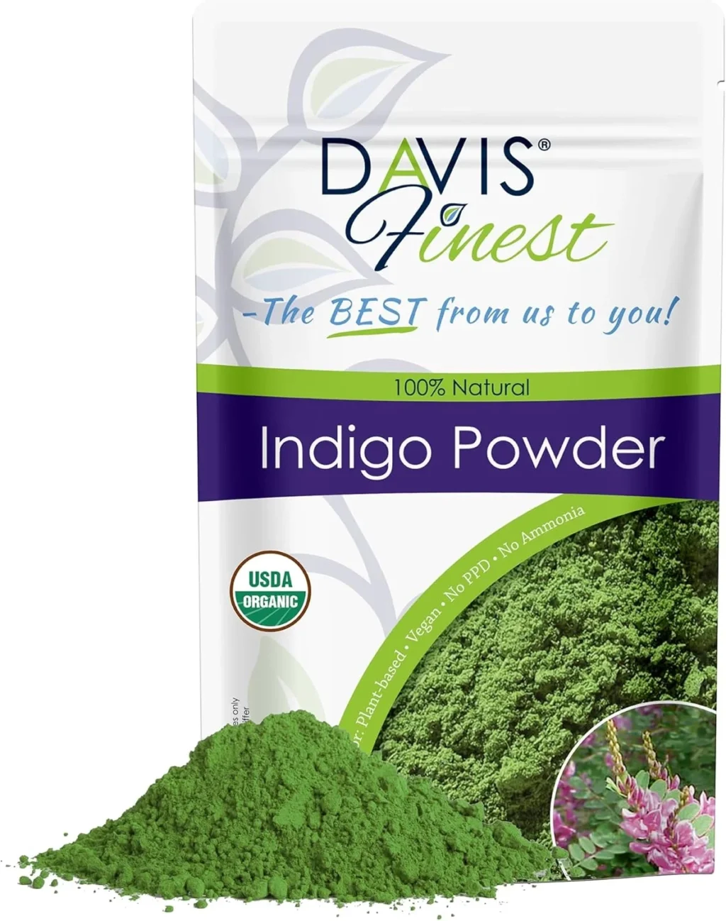 Davis Finest - Indigo Powder, 500g - Organic Black Henna Hair & Beard Dye - Natural Hair Colouring, Men & Women  Use with Henna for Brown Hair Colour - 100% Plant Based - Suitable For All Hair Types