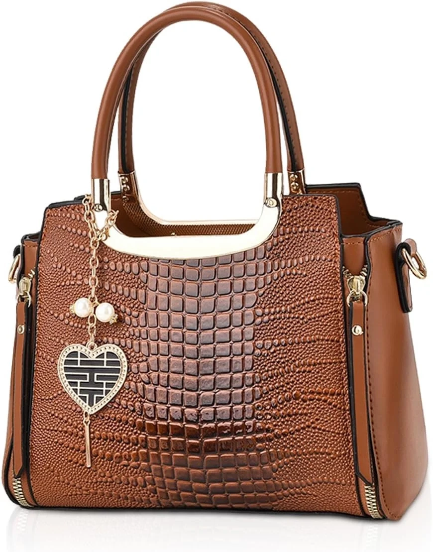 NICOLE & DORIS Ladies Satchel Handbag Women Top Handle Bags Crocodile Shoulder Bags PU Leather Crossbody Bag Designer Hand Bags with Pendant
