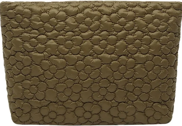 Puffy Quilted Makeup Bag, Cosmetic Bag, Travel Toiletry Organizer Pouch, Clutch for Wom, Brown Flower, 10 x 2.2 x 6.5 inches, Puffy Quilted Makeup Bag