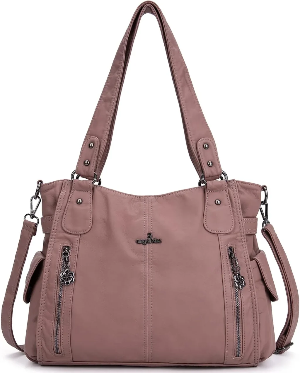 Angelkiss 2 Top Zippers Multi Pockets Women Handbags/Washed Leather Purses/Shoulder Bags 1193