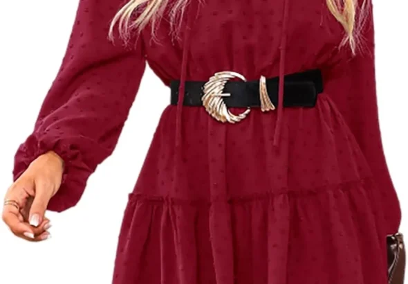 CUPSHE Women's Casual Dress Flounce Drawstring Long Sleeve Dress V-Neck Without Belt Loose Party A-Line Cocktail Mini Dress