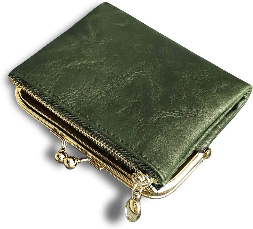 AOXONEL Womens Wallet Small RFID Ladies Compact Bifold Leather Vintage Coin Purse with Zipper and Kiss Lock (Green)