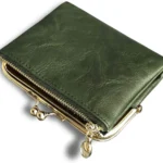 AOXONEL Womens Wallet Small RFID Ladies Compact Bifold Leather Vintage Coin Purse with Zipper and Kiss Lock (Green)