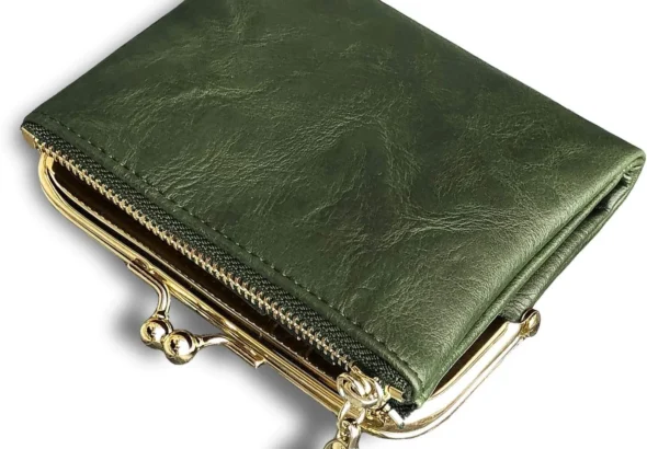 AOXONEL Womens Wallet Small RFID Ladies Compact Bifold Leather Vintage Coin Purse with Zipper and Kiss Lock (Green)