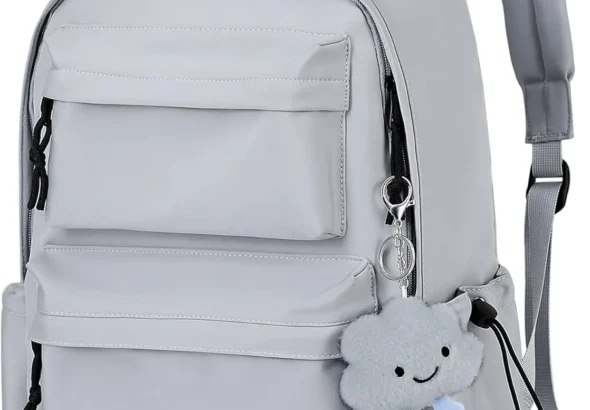 BECOJADDE Backpack Womens School Bag Girls, Fits 15.6 Laptop, Lightweight, Water-Resistant, Large Capacity Rucksack with Anti-Theft Pocket, Ideal for School College Travel Work Grey