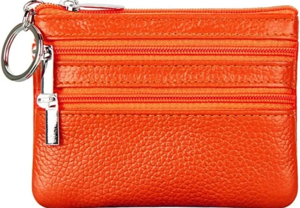 Genuine Leather Purse for Women with Keyring
