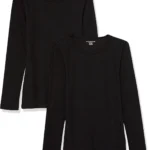 Amazon Essentials Women's Slim-Fit Long Sleeve Rib Knit Crew Neck Top (Available in Plus Size), Pack of 2