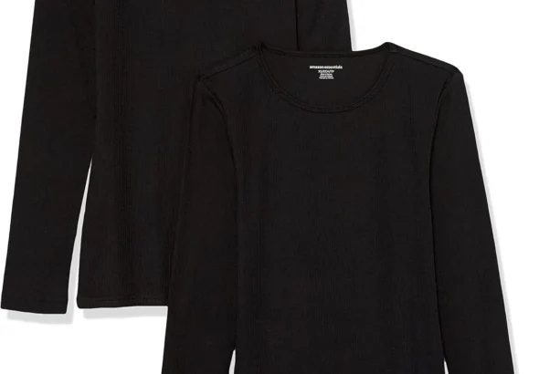Amazon Essentials Women's Slim-Fit Long Sleeve Rib Knit Crew Neck Top (Available in Plus Size), Pack of 2